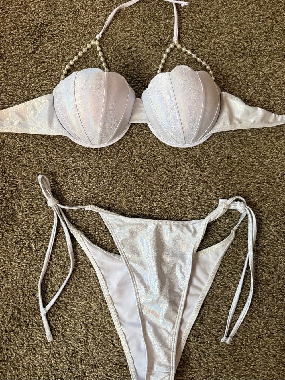 Pearlescent Shell Bikini Set with Pearl Straps